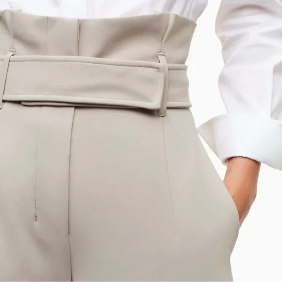 Aritzia Taupe High-Rise Belted Pants - Picture 1 of 12